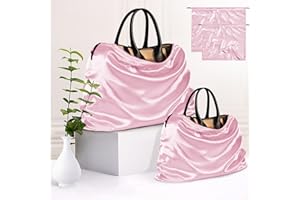 Eychei 2 Pack Silky Dust Bags for Handbags, Pink Satin Dust Cover Bag Silk Drawstring Bag Handbag Protector Travel Storage Pouch for Purse Shoes Boots(19.6 x 15.7 In + 23.6 x 19.6 In)