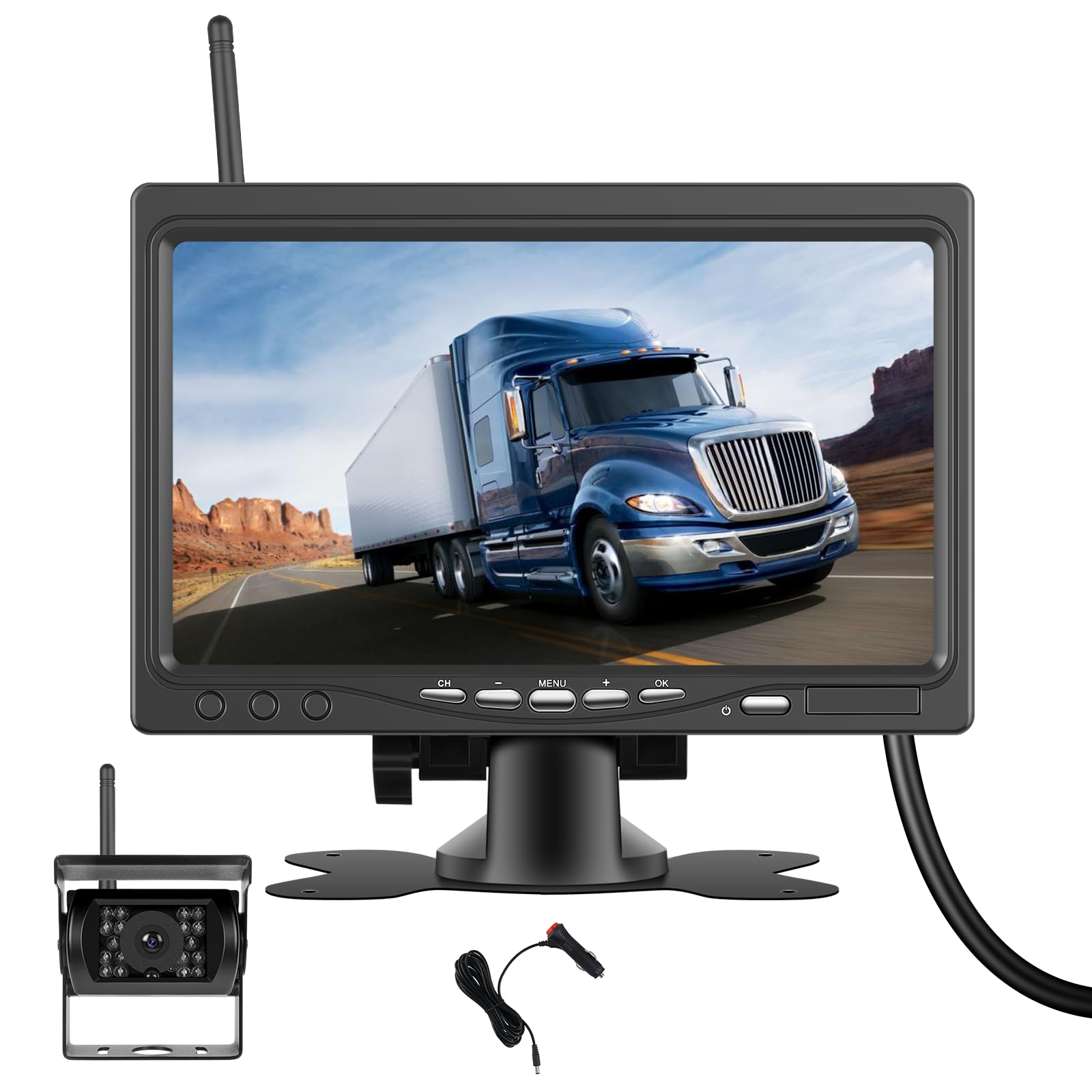 Photo 1 of Backup Camera RV Wireless Plug and Play Wide View Rear View Camera Clear Night Vision HD 1080P 7'' Touch Key Monitor for Trailer Camper Motorhome