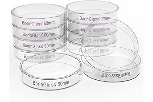 BorinGlass 10-Pack Laboratory Glass Petri Dishes, 60mm O.D., 15mm I.D. with Lid for Lab Storing and Staining