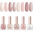 AZUREBEAUTY Nail Polish Set, 4 Colors Nude SKin Glitter Pearl Long Lasting All Season Quick Dry Natural Fingernail Lacquer Strengthening Treatment Kit 10ML with Top Coat DIY Salon at Home