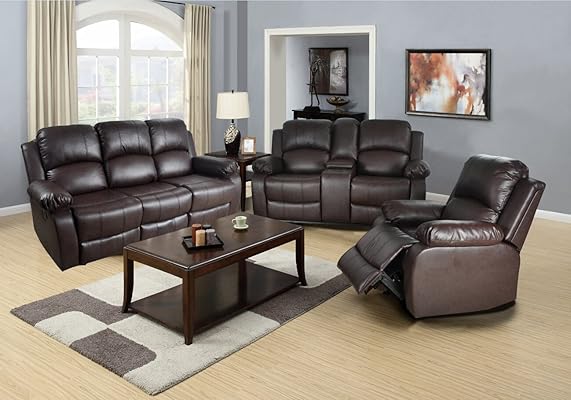 Lifestyle Furniture 3-Piece Reclining Sofa Set, Brown Bonded Leather