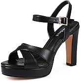 Abbleet Platform High Heels for Women Strappy Chunky Heels Sandals for Women Open Toe Block Heeled Sandals with Ankle Strap Summer Dress Shoes