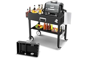 BBQMall Portable Grill Table Cart for Ninja Woodfire Outdoor Grill(OG700 Series), Universal Foldable Outdoor Grill Stand for Ninja Woodfire/Blackstone Griddle/Ooni Pizza Oven, Large Space Grill Stand