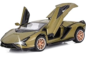 SASBSC Toy Cars Lambo Sian FKP3 Metal Model Car with Light and Sound Pull Back Toy Car for Boys Age 3 + Year Old (Army Green)
