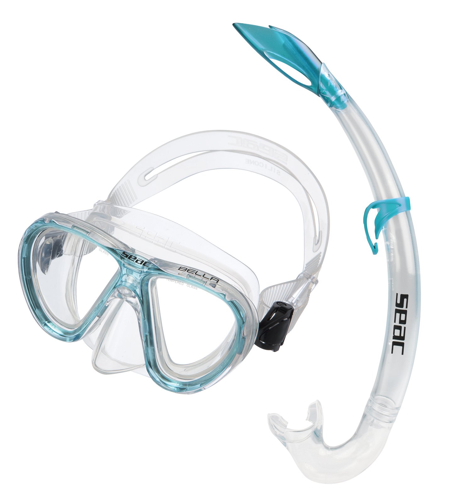 Seac Set Bella, diving mask and snorkel set for Kids, transparent/aquamarine