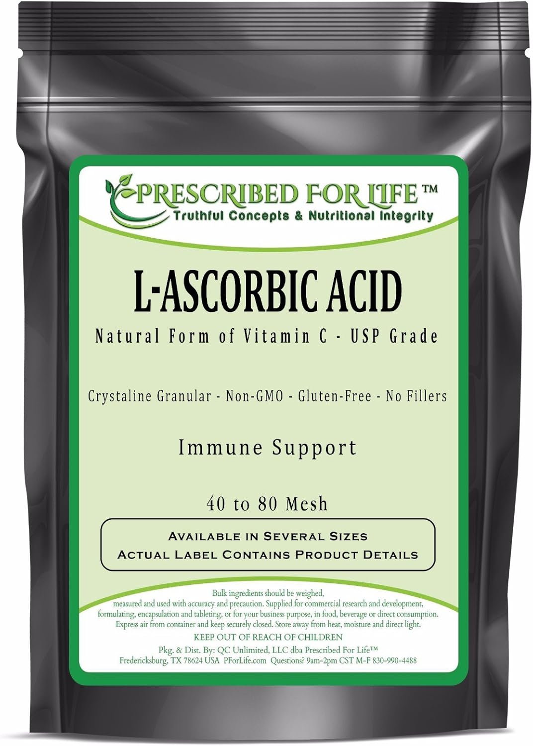 Ascorbic Acid (L) Pure USP Grade Vitamin C Crystalline Powder 4080 Mesh, 12 oz