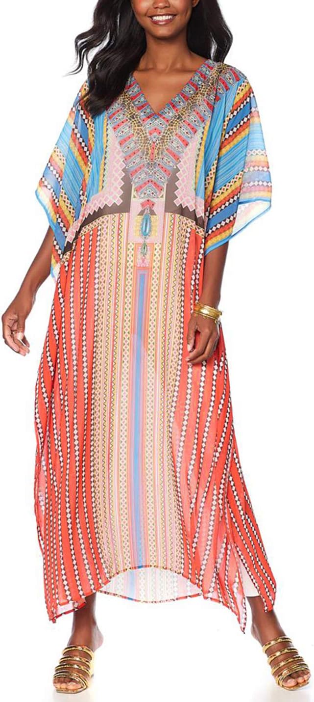 Ailunsnika Robe Kaftan Bikini Swimwear Cover Up Casual Long Beach Maxi Dress for Women