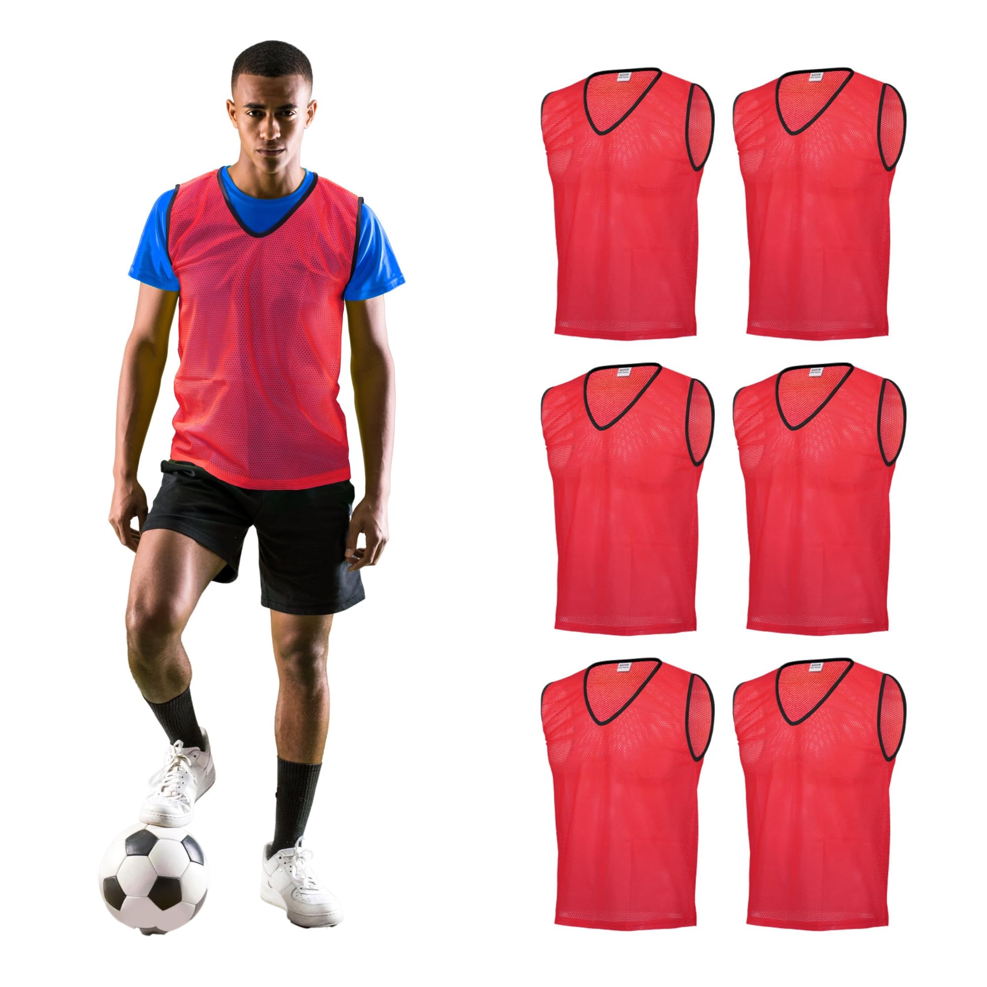 GSi Sports Pinnies - Pack of 06 - Free Size for Youth/Adult - 5 Color Options - Soccer, Basketball Practice Vest (Red)