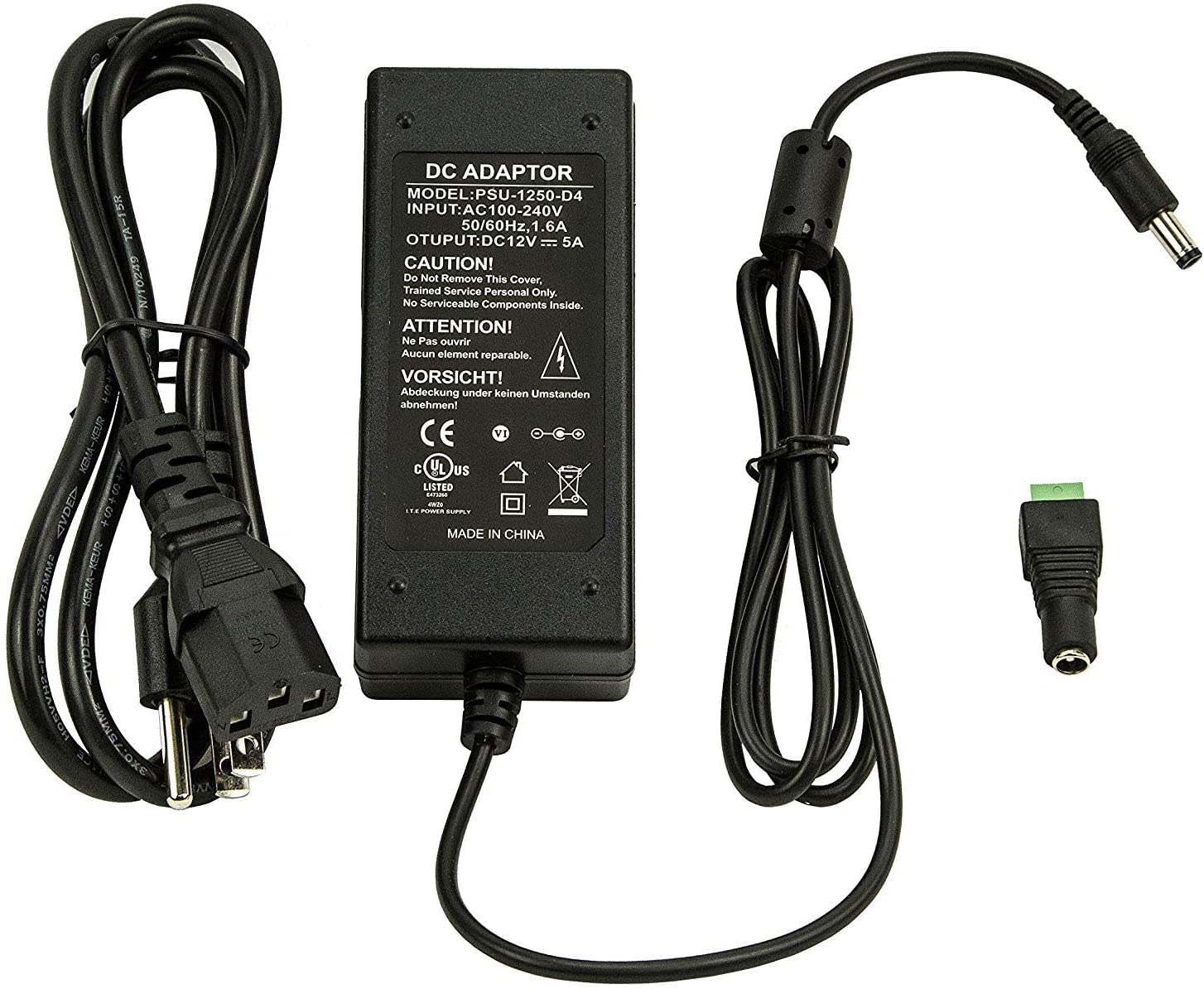 Photo 1 of *** SIMILAR ITEM*** 12V 5A AC to DC Power Adapter, UL Listed, 60W 100-220V to 12 Volt 5 Amp Transformer for Security Camera System, Flexible LED Tape Strip Light, 3 Foot Cord
