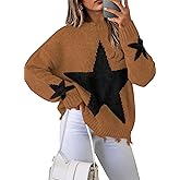 Women Sweater Fall Star Pullover Long Sleeve Crewneck Casual Cute Sweaters Tops