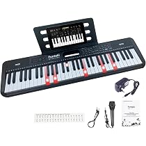 Funtaki 61-Key Electronic Keyboard Piano for Adults with Light Up