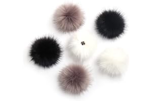 LFOUVRE Pack of 6 Detachable Faux Fox Fur Pom Poms for Hats with Snap 4.3inch/11CM DIY Handmade Accessories (Hot Mix)