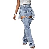 Women Cargo Jeans Y2K High Waisted Baggy Cutout Detachable Summer Jean Shorts Streetwear