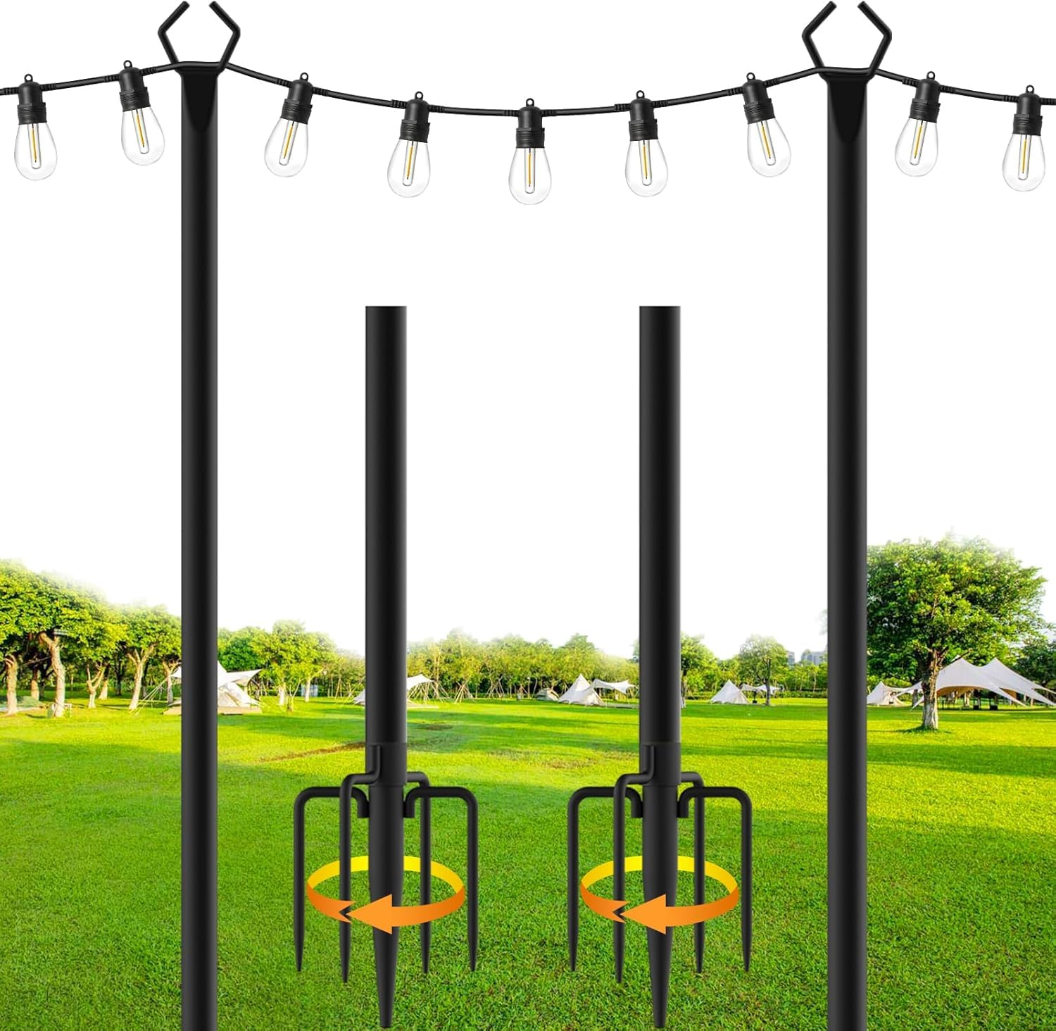Photo 1 of 2 Pack String Light Poles,10 Ft Metal Poles with Fork for Outdoor String Lights,Outdoor Light Poles with Fork,Poles/Post/Stand for Outside,Patio,Deck,Backyard,Garden Wedding,Party