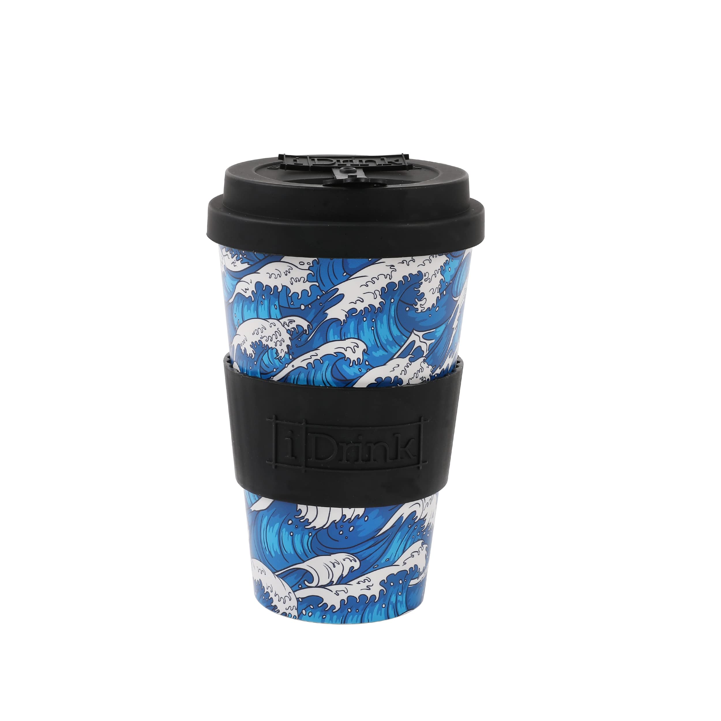 I-TOTAL IDRINK® - RPET Coffee Mug with openable Silicone Cap, Easy to Carry 435ml, Recycled Plastic Takeaway Mug 8.7 x 8.7 x 15cm Ergonomic 435ml (Wave)