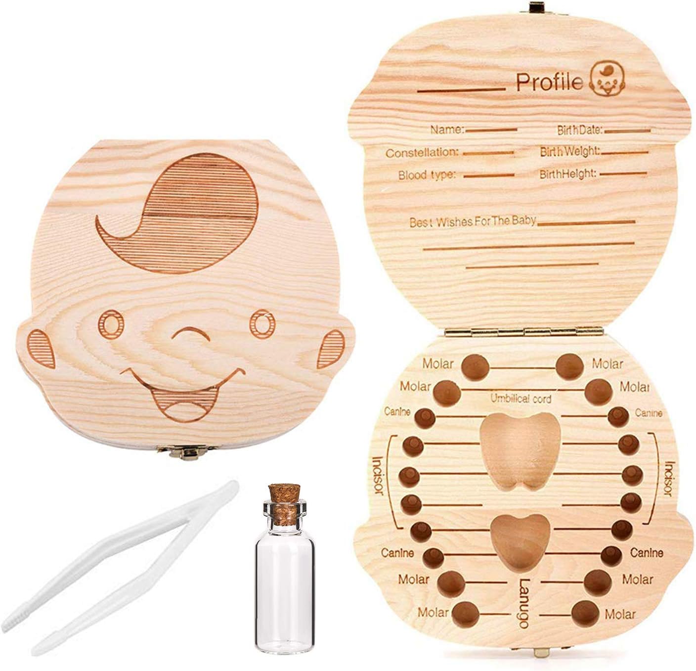 Comius Sharp Caja de dientes de madera para bebés, Contenedor ...