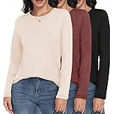 GAYHAY 3 Pack Long Sleeve Shirts for Women - Loose Fit Crew Neck Basic Tees Fall Tops Outfits Casual Clothes 2026