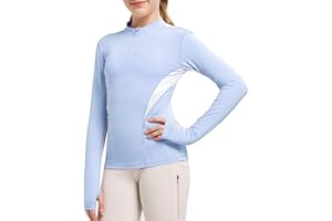 FitsT4 Sports Girls Long Sleeves Shirts Thumbhole English Horse Riding Shirt UPF50 Quick Dry Kids Equestrain Half Zip Jacket