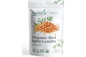 Organic Red Split Lentils, 1 Pound – Non-GMO, Masoor Dal, Dried, Vegan, Kosher, Bulk. No Soaking Required. Good Source of Die