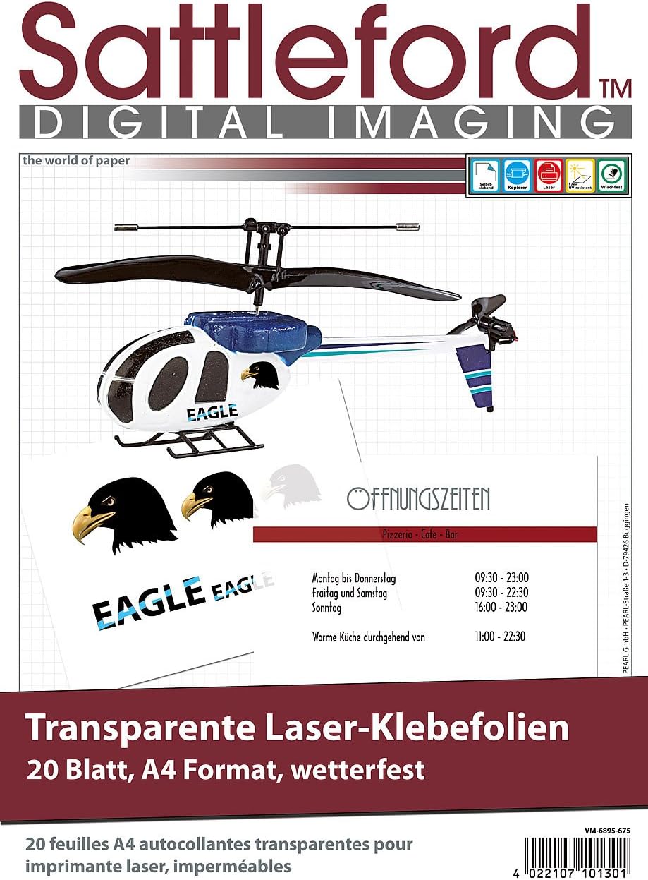 Sattleford Pellicola per la Stampa Laser, formato A4, 20 pezzi, Colore: Trasparente