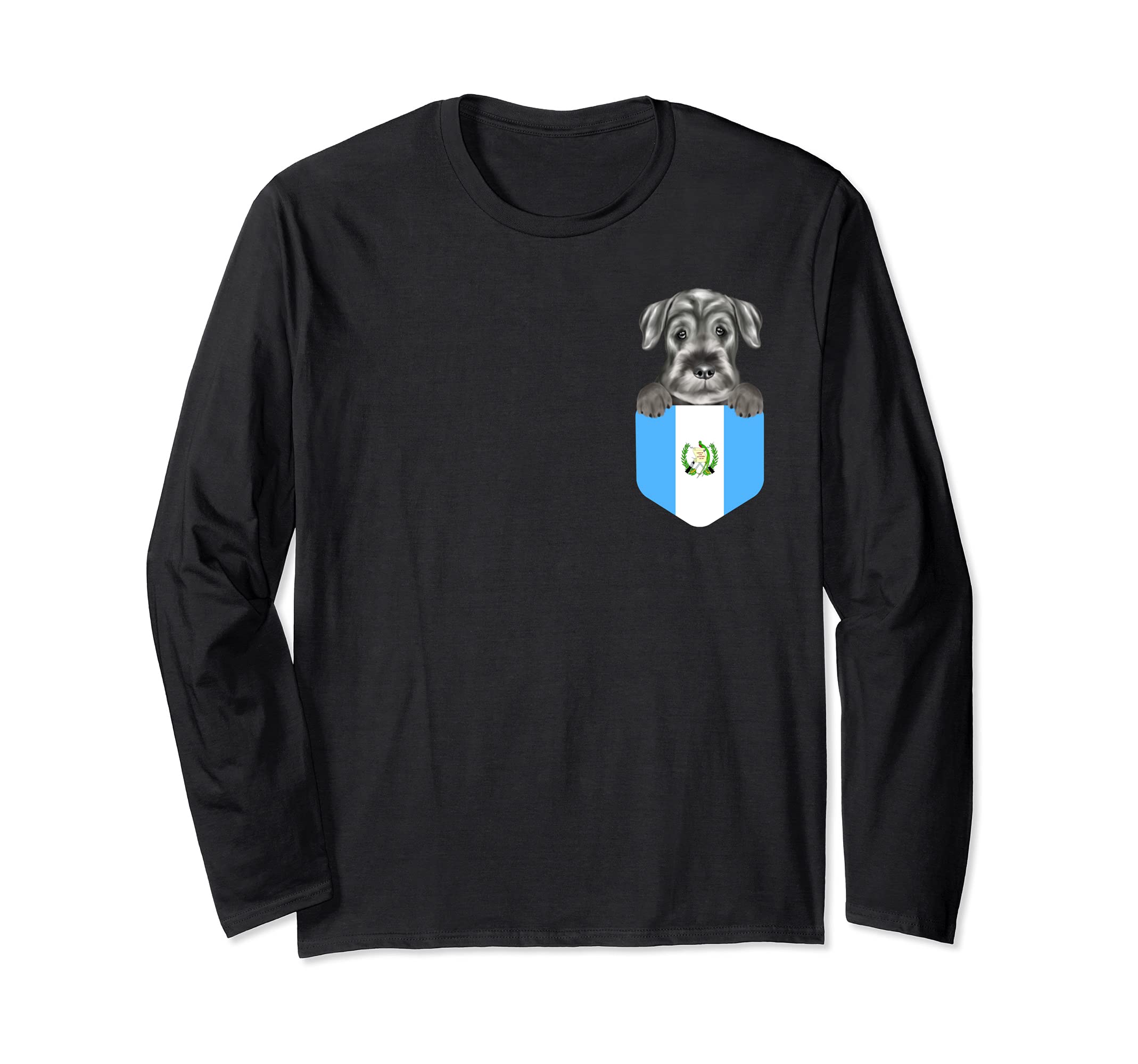 Guatemala Flag Standard Schnauzer Dog In Pocket Long Sleeve T-Shirt