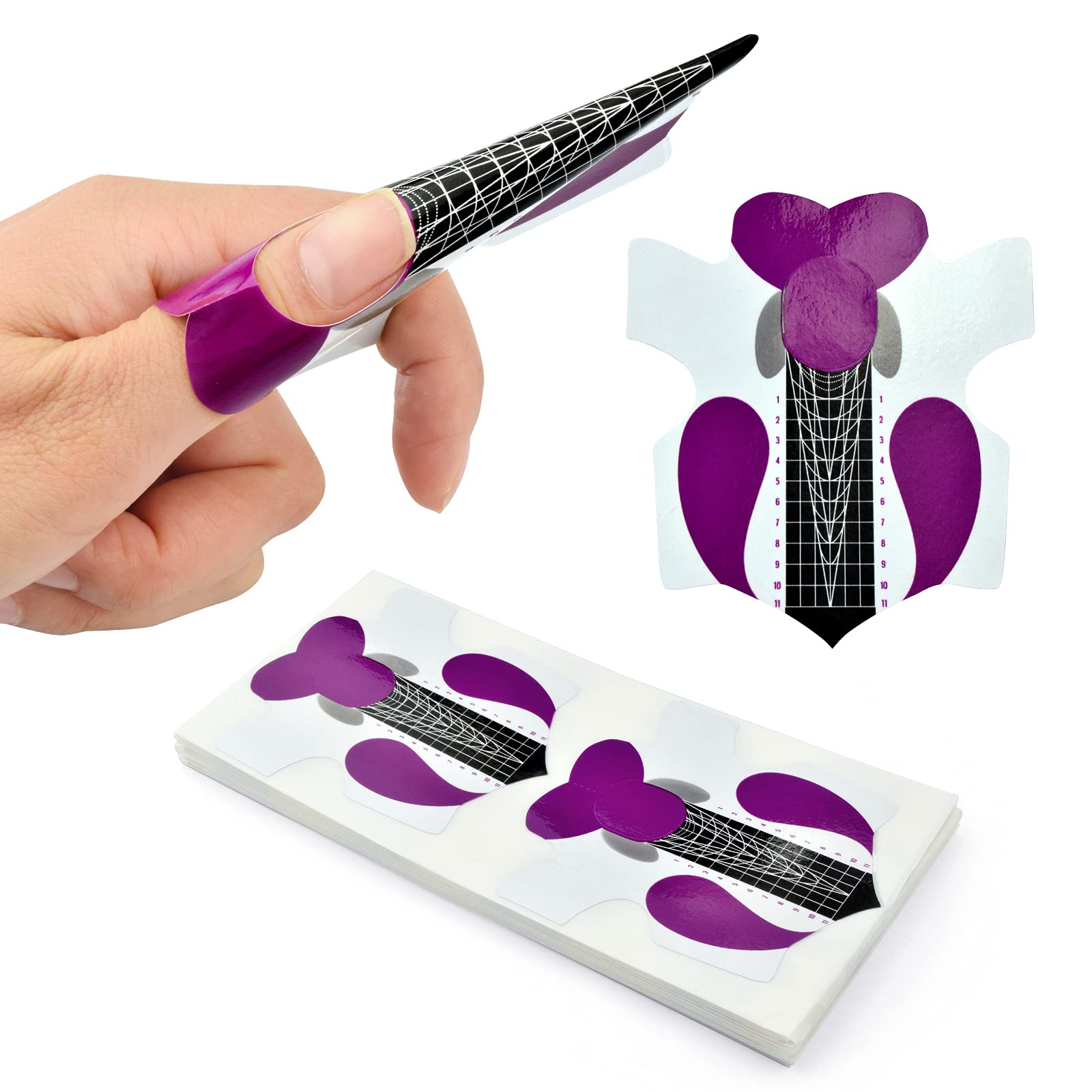 100Pcs Professional Stiletto Nail Forms Acrylic Curve Nails UV Gel Nail Extension Nail Art Guide Form Self-Adhesive Sticker HJ-NTF037, HJ-NTF037