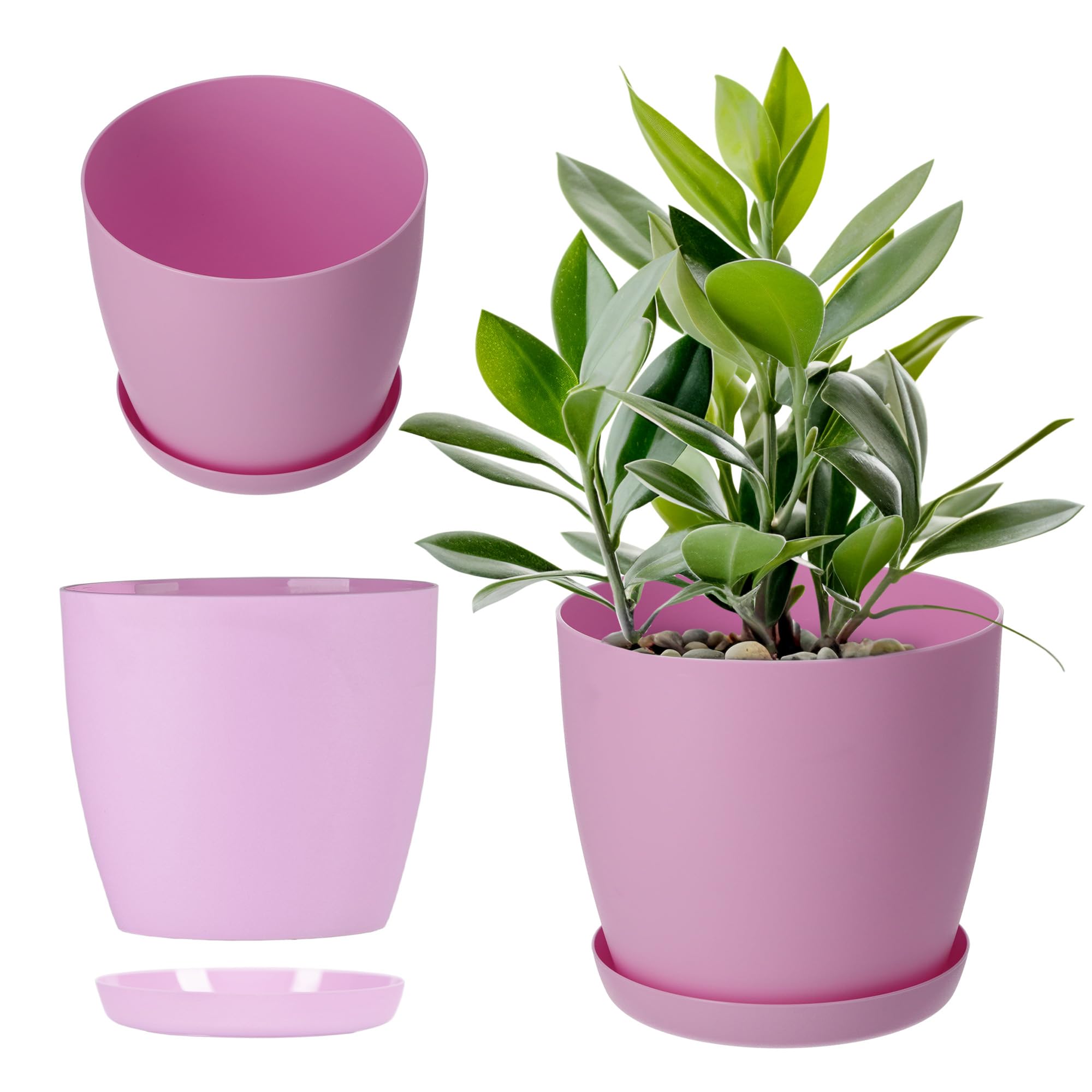 KADAX Plant Pot, Indoor Flowerpot with Saucer for Houseplants, Stylish Planter with Elegant Matte Finish for Succulents, Herbs (⌀ 14 cm, Pink)