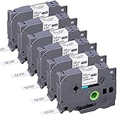 TZE-231 Compatible Label Tape Replacement for Brother TZe-231 TZ-231 Laminated P Touch Label Maker Tape, Black on White, for PT-D200 PT-D210 PTH100 PT-D400, 0.47" x 26.2'(12mm x 8m), 6 Packs