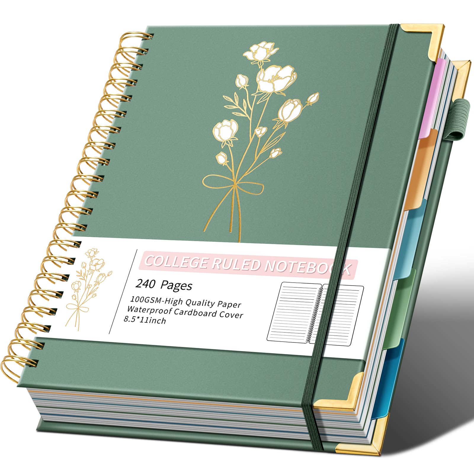 Photo 1 of Ovesmusl Hardcover Spiral Notebooks 8.5" X 11" Note Taking 5 Subject Notebook College Ruled with Dividers 240 Pages 100GSM Aesthetic Spiral Notebook for Work School Cute Journals for Women Writing