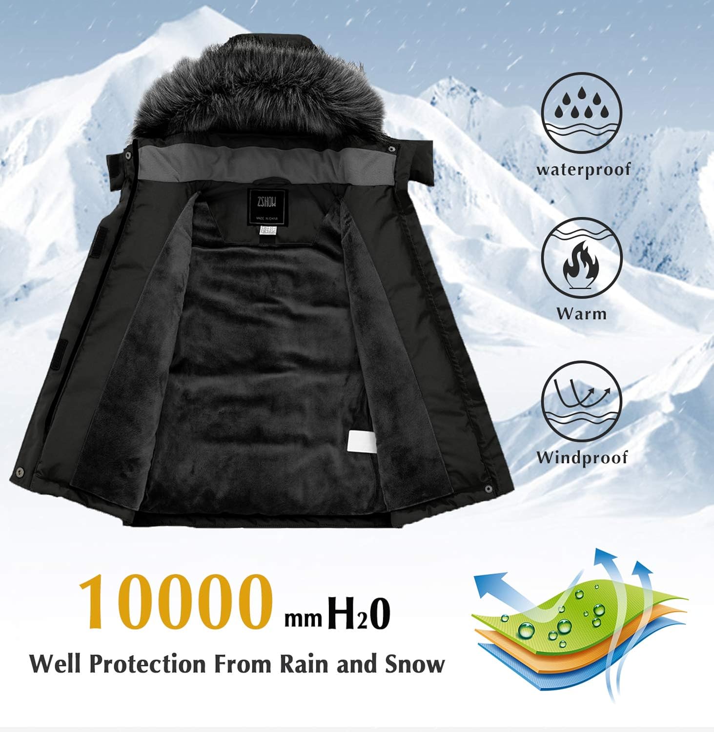 ZSHOW Girls' Water Resistant Winter Coat Soft Fleece Lined Cotton Padded Puffer Jacket: Clothing