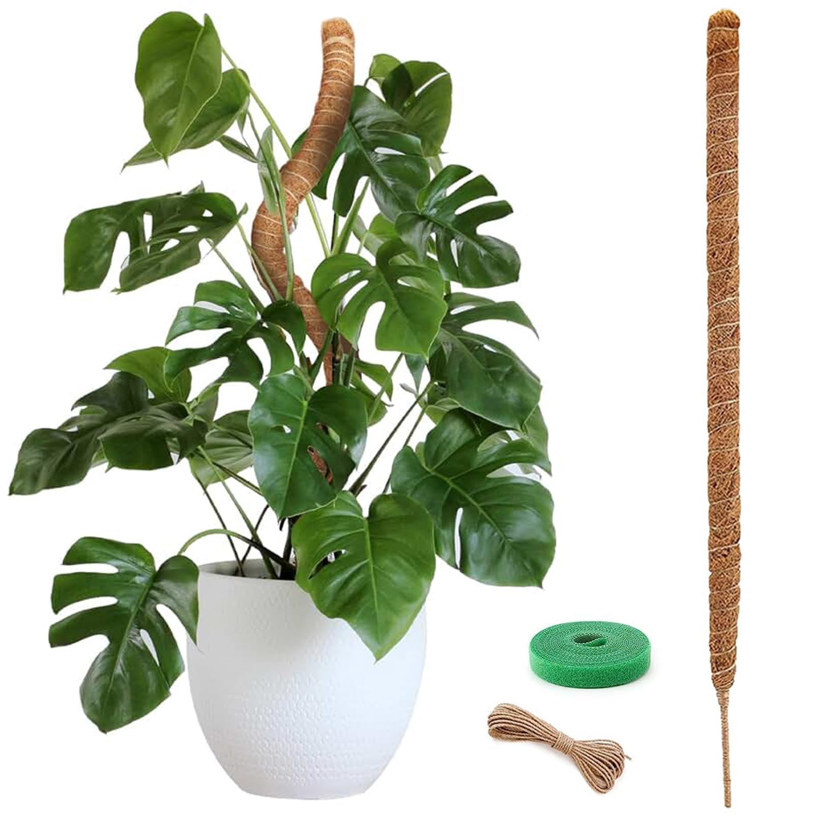 120cm Plant Moss Pole with Velcro and Twine, Monstera Bendable Handmade Coco Coir Pole, Climbing Plant Support Stakes for Outdoor Indoor, Plant Grow Upwards Sticks Support for Potted Creeper Plant
