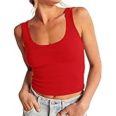 Artfish Women's Scoop Neck Sleeveless Knit Ribbed Fitted Casual Crop Tank Top