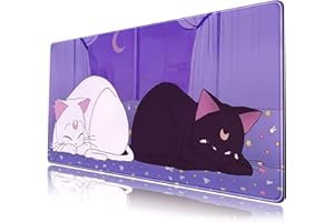 MECHANICAL CATTLE Anime Kawaii Desk Mat Cute Cat Large Mouse Pad XXL Lavender Purple Extended Mousepad Gaming Desktop Mat Laptop Keyboard Mouse Mat Desk Pad 31.5''X15.7'' Non-Slip Rubber Base with Stitched Edges