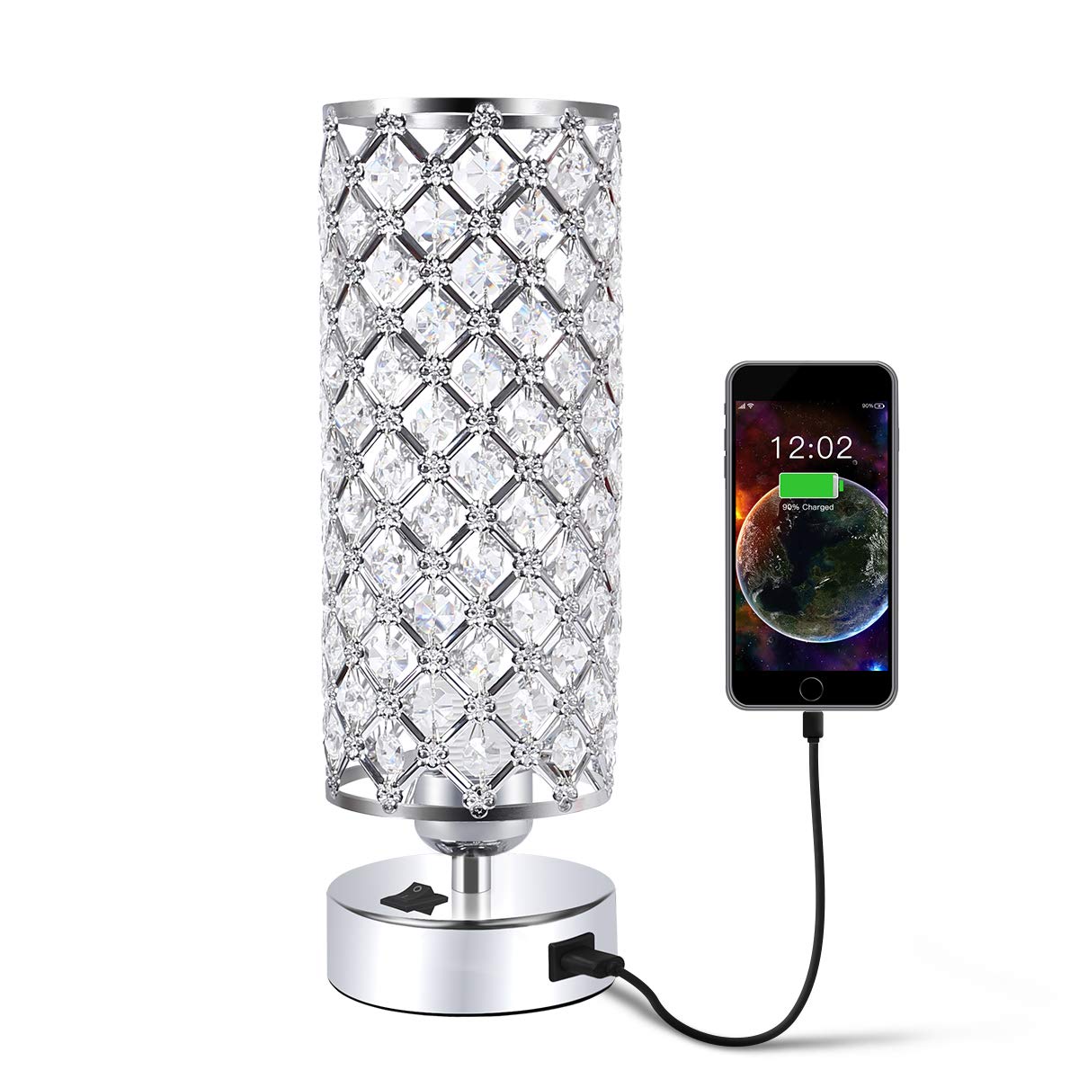 USB Crystal Table Desk Lamp with Port, Acaxin Elegant ...