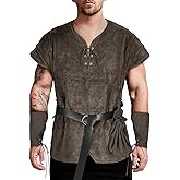 TEYHUI 5 Pcs Norse Viking costume men renaissance costume Medieval tunic Pirate costume men adult