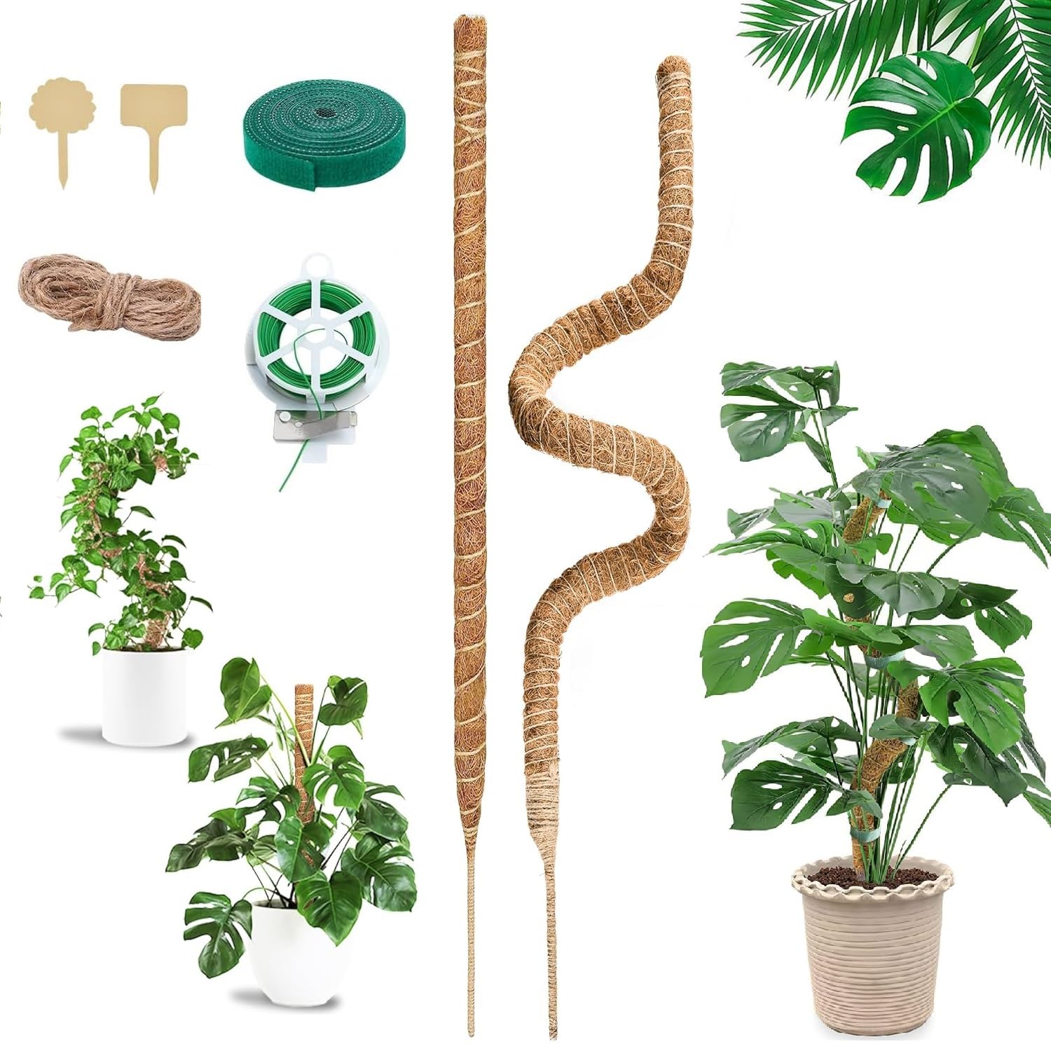 SDZHDMO Bendable Moss Pole for Plants,2 x 25 Inch Monstera Moss Pole kit for Climbing Plants Handmade Slim Plant Stakes for Indoor Plants