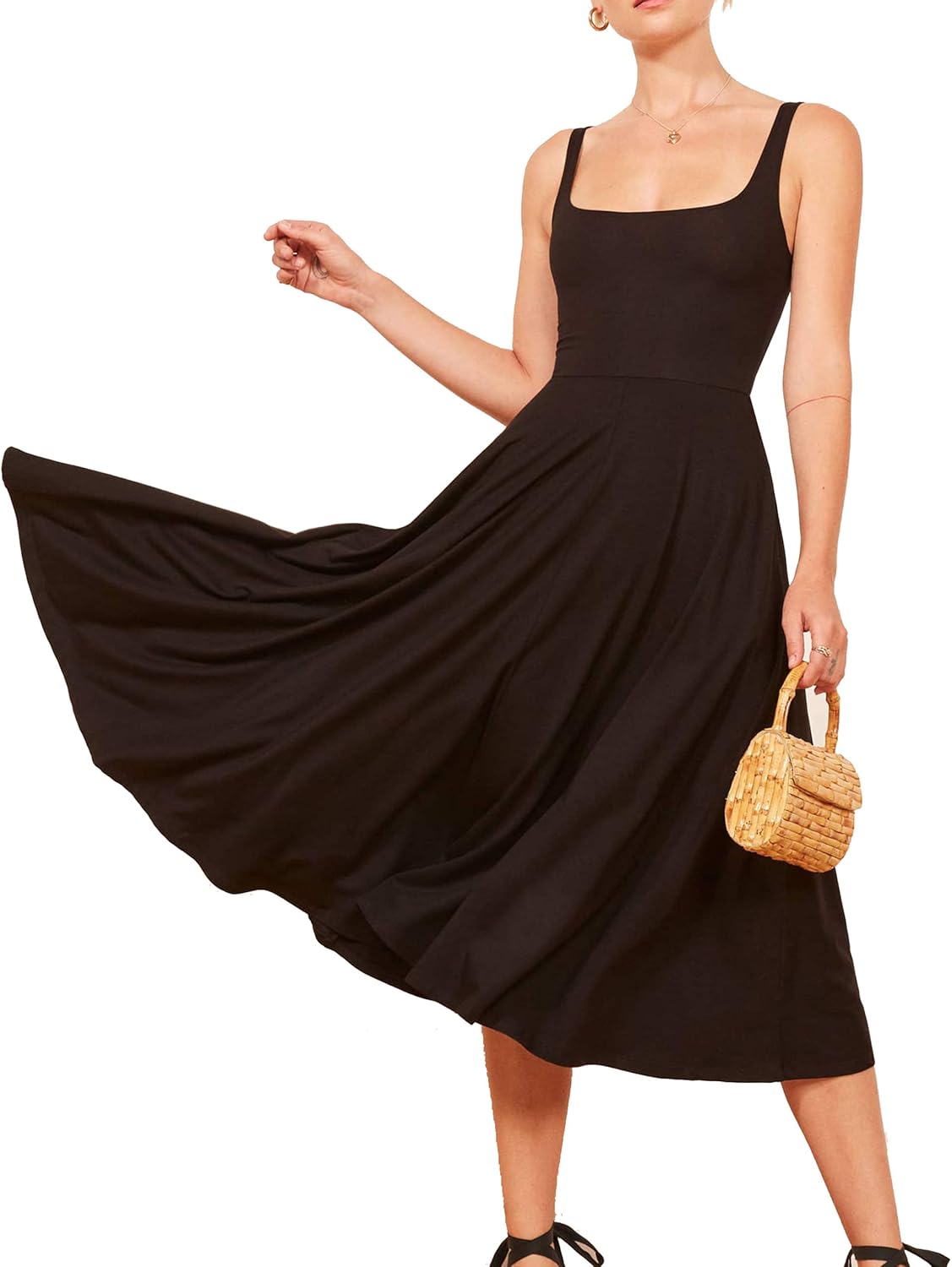 maya v neck sleeveless midi dress