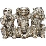 BRASSTAR No Evil Monkeys Statue See-No Speak-No Hear-No Evil Resin 2.8" Sliver Figurrine Home Office Decoration Gifts PTZD045