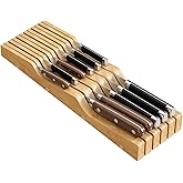 Bamboo In-Drawer Knife Block for 11 Knives(Not Included), Knife Drawer Organizer,Knife Holder Countertop,Block Knife Storage Organizer for Kitchen