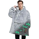 Mewkou Wearable Blanket Hoodie for Adult,Oversized Sherpa Fleece Blanket Hoodie for Women Men,Glow in The Dark Dinosaur Fossil
