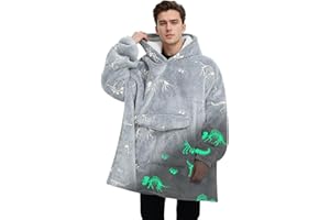 Mewkou Wearable Blanket Hoodie for Adult,Oversized Sherpa Fleece Blanket Hoodie for Women Men,Glow in The Dark Dinosaur Fossil