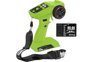 Hobby Fans RC Radio System 4CH 2.4G RC Transmitter with Receiver and Lanyard Anti-Jamming Remote Controller for RC Car Crawler Boat, Green & Black