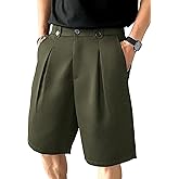 BEAUDRM Men's Pleated Dress Shorts Zipper Fly Wide Leg Business Office Work Baggy Bermuda Shorts with Pockets