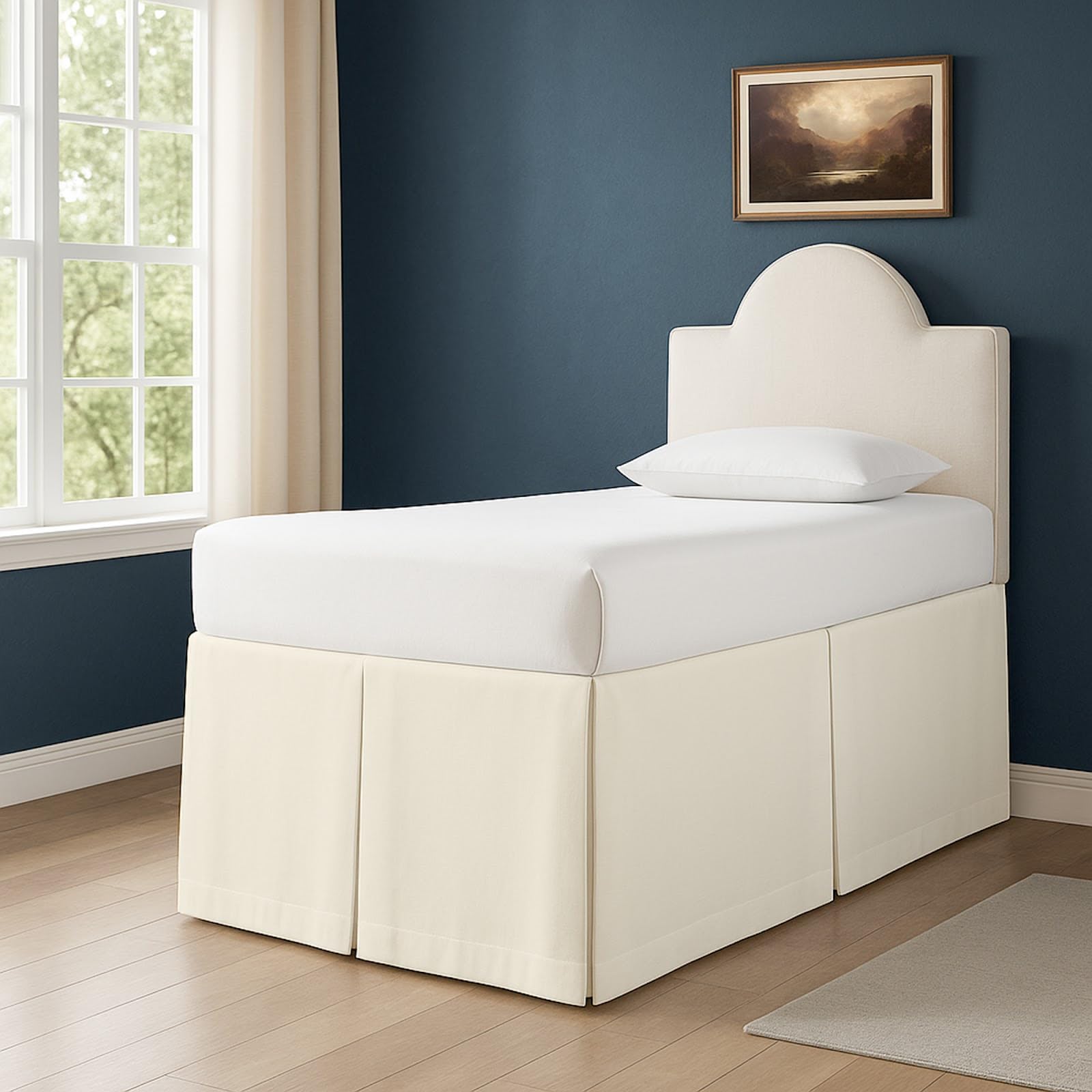 Photo 1 of Cottington Lane Tailored Box Pleated College Dorm Sized Bed Skirt Twin XL, Hotel Quality Premium Brushed Microfiber Extra Long Bedskirt Twin XL 36 Inch Drop, Ivory