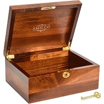 LXSEREY 100% Acacia Wood Storage Box With Lock, Handmade Hinged