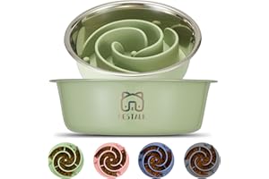 2-in-1 Metal Slow Feeder Dog Bowl, Bestalk Stainless Steel Dog Bowls with Silicone Slow Feeder Insert, Food Grade 304 Water Food Bowl with Anti-Slip Base for Small, Medium, Large Dogs
