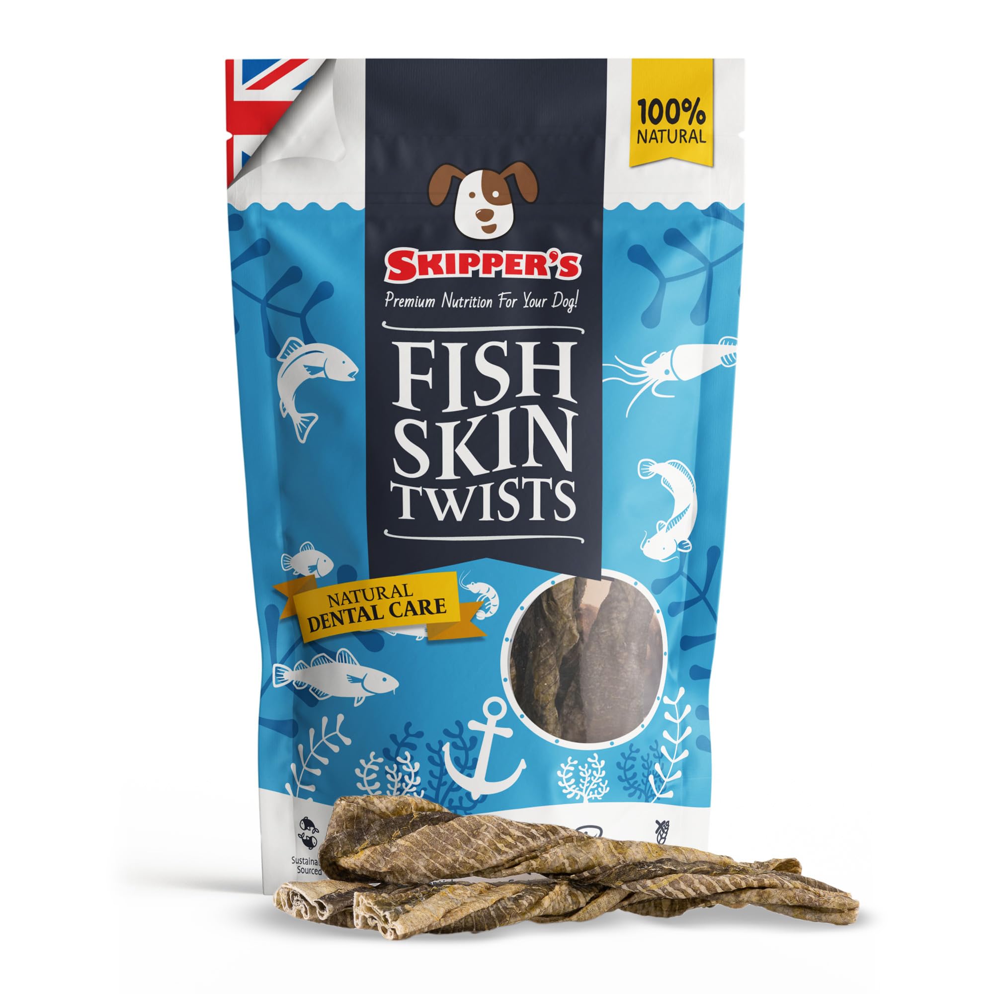 SKIPPER'S Fish Skin Twists Regular Dog Chews for Teeth 250g - Handmade & Gently Air- Dried - Healthy & Natural Dog Dental Sticks Long Lasting - Hypoallergenic & Grain Free