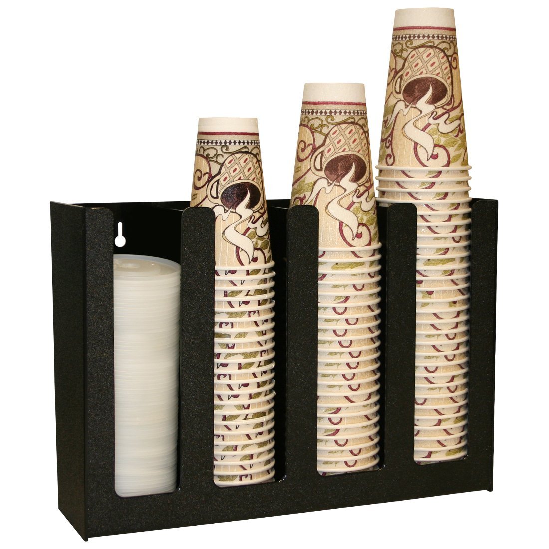 Coffee Cup and Lid Organizer Presentation. Will Hold 24 oz., 20 oz, 16 oz. and 12 oz. Cups. Great for Large Offices, Convenience Stores or Coffee Shops. Only 16" Wide of Space Is Needed ! 12" Tall. Made in the USA! by PPM.