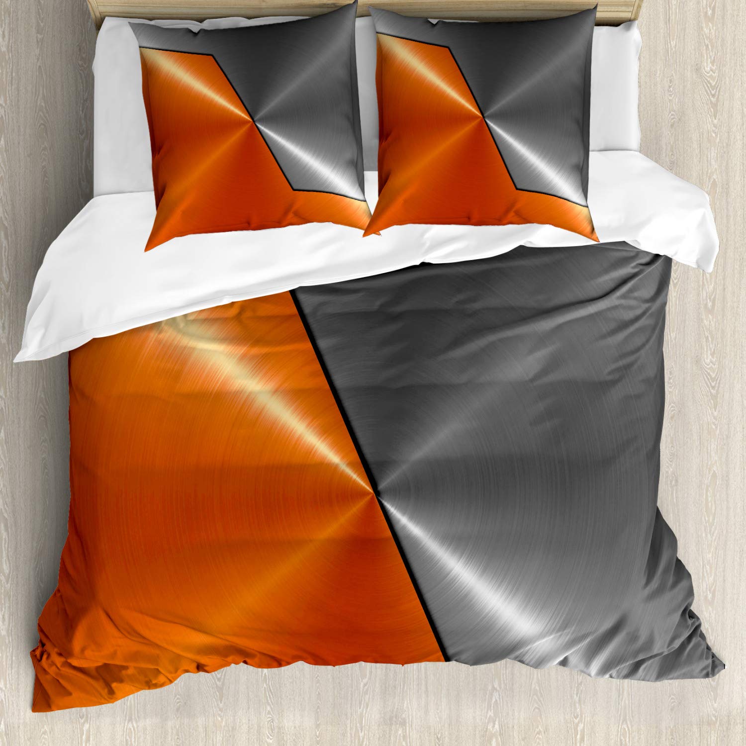 ABAKUHAUS Orange and Grey Duvet Cover Set, 3D Style Machinery Structure Image Detailed Vivid Modern Contrast Colors, Bedding Set 3 Pieces with 2 Pillow Shams, 200 cm x 200 cm, Orange Grey — image 1