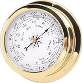 GLOGLOW Brass Marine Barometer 4.7In Dial Air Pressure Measuring Instrument | Standardized Pressure Calibration Mechanism, Circular Analog Dial Layout, For Yacht Cargo Ship Marine Navigation